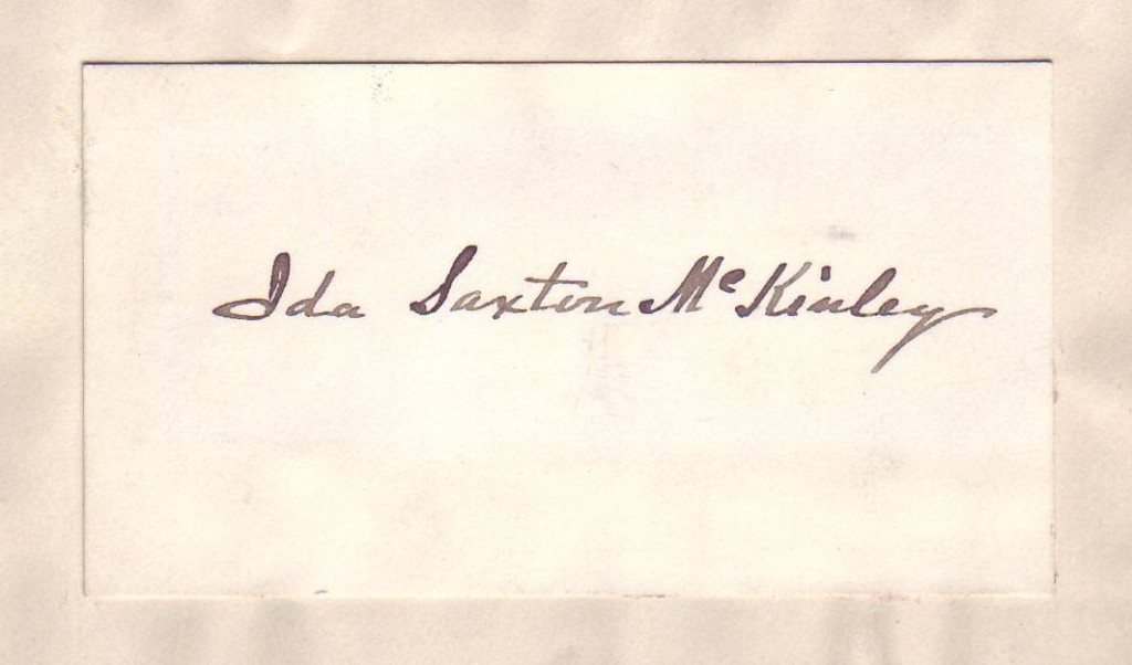 MCKINLEY, IDA SAXTON. Signature, on a small card.